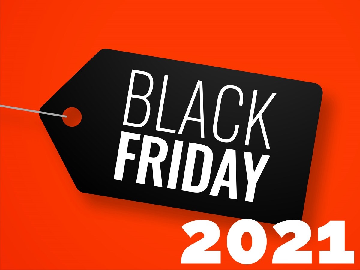 Black friday tag on red banner with text space